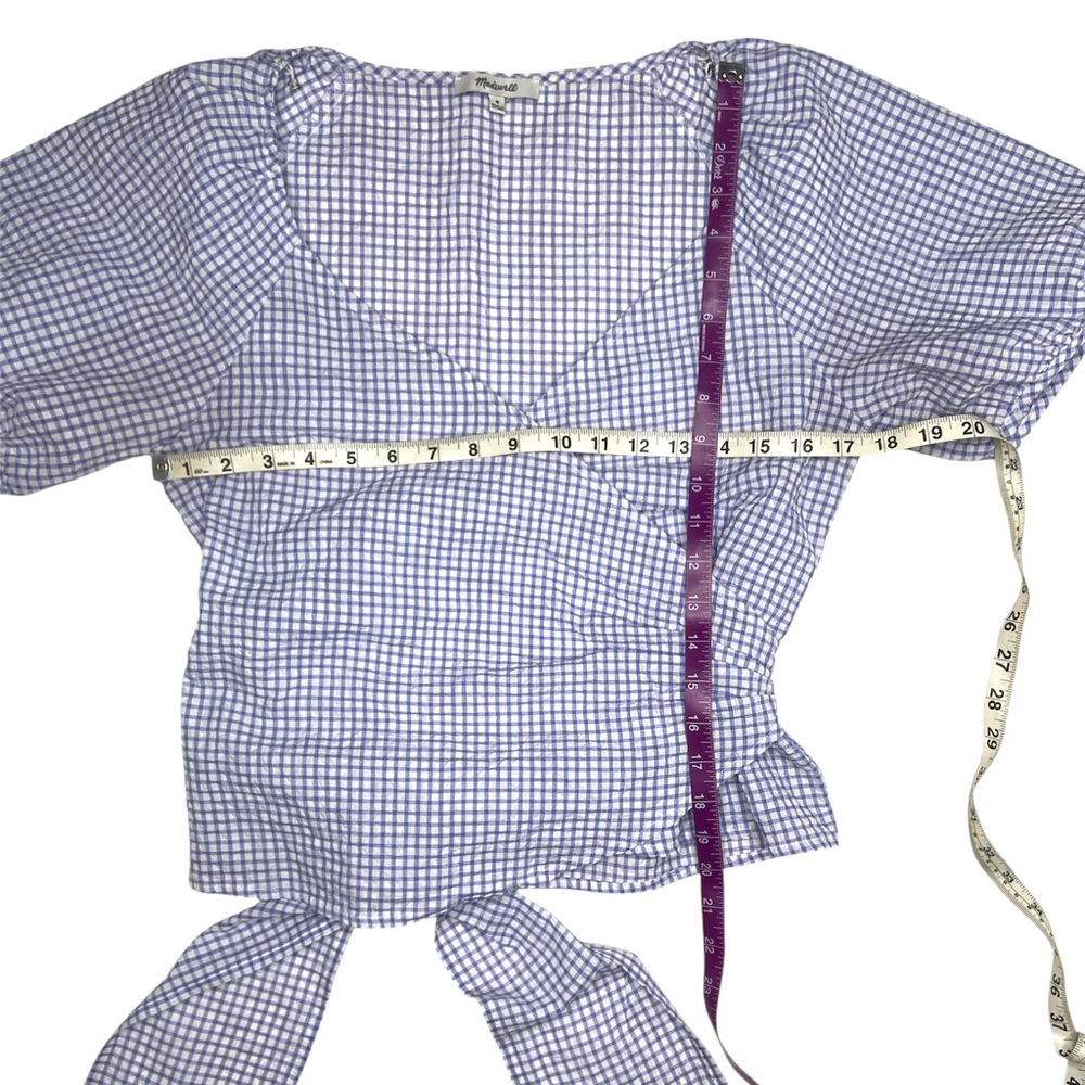 Madewell Blue and White Gingham Seersucker Wrap Top Size Medium - Picture 4 of 12